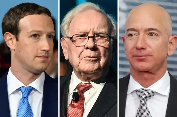 (L-R) Mark Zuckerberg, Warren Buffett, Jeff Bezos