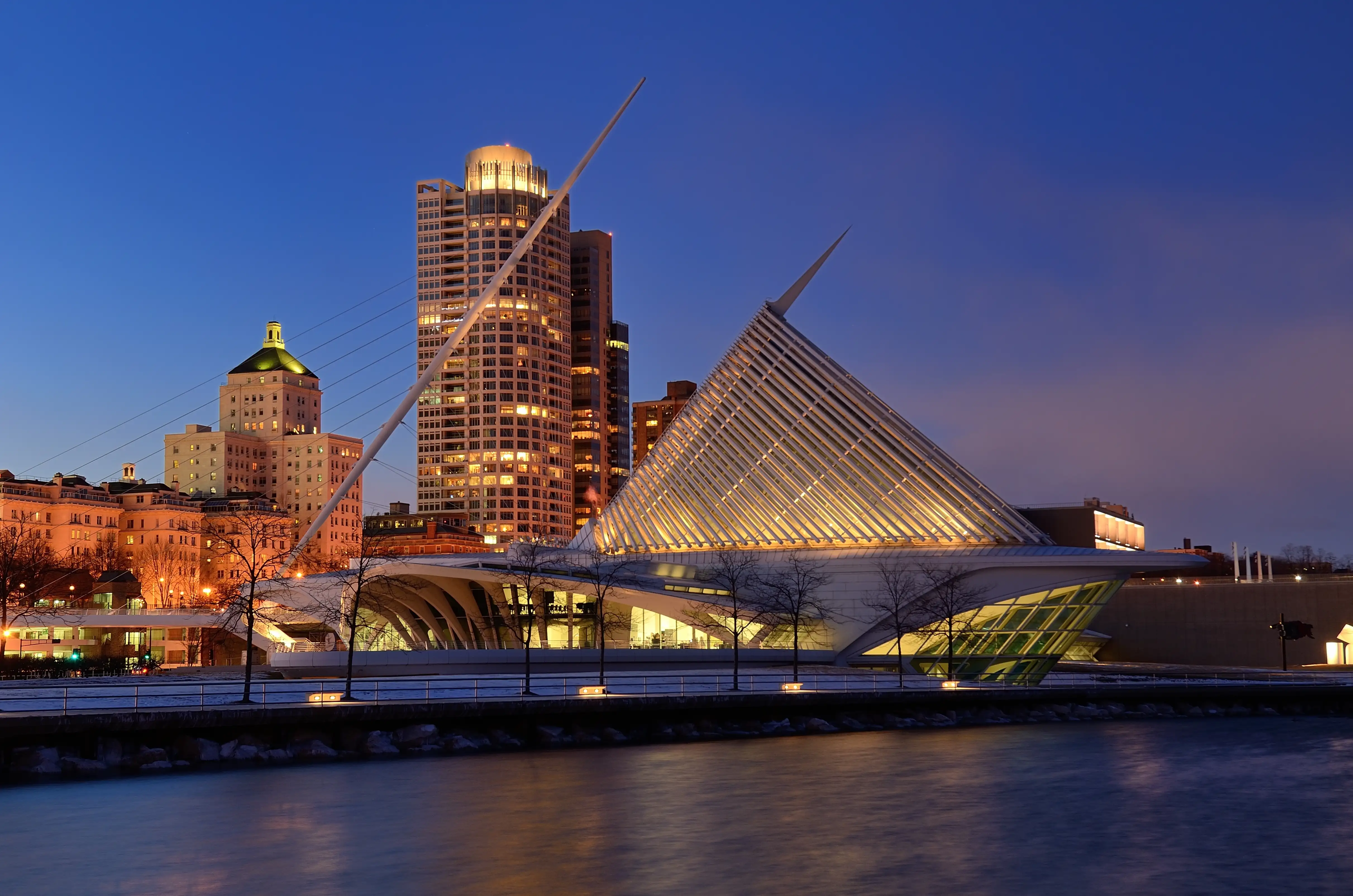 Milwaukee Art Museum and Downtown Skyline at Dusk, February 12, 2016.