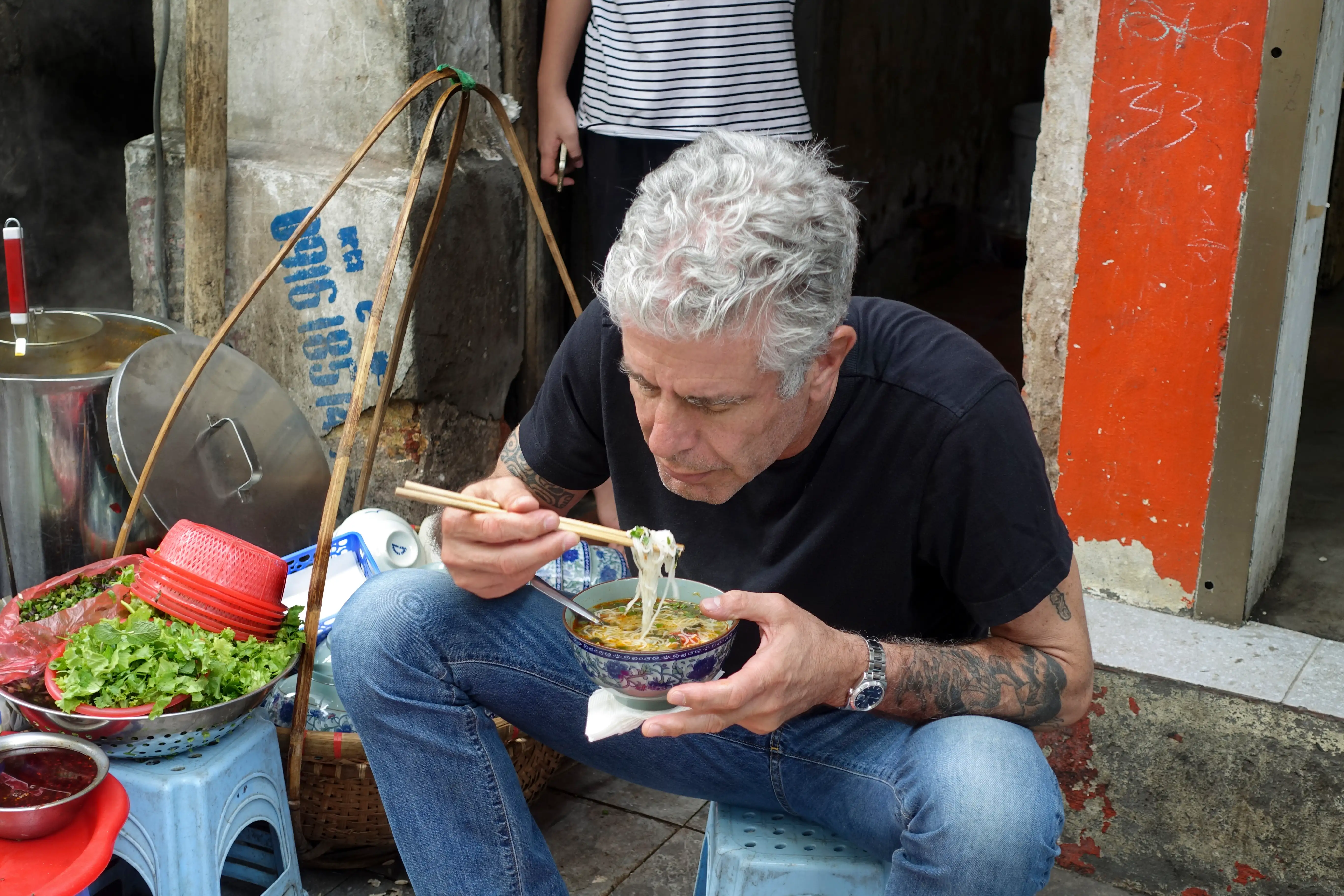 Anthony Bourdain films Parts Unknown in Lagos, April 2017.