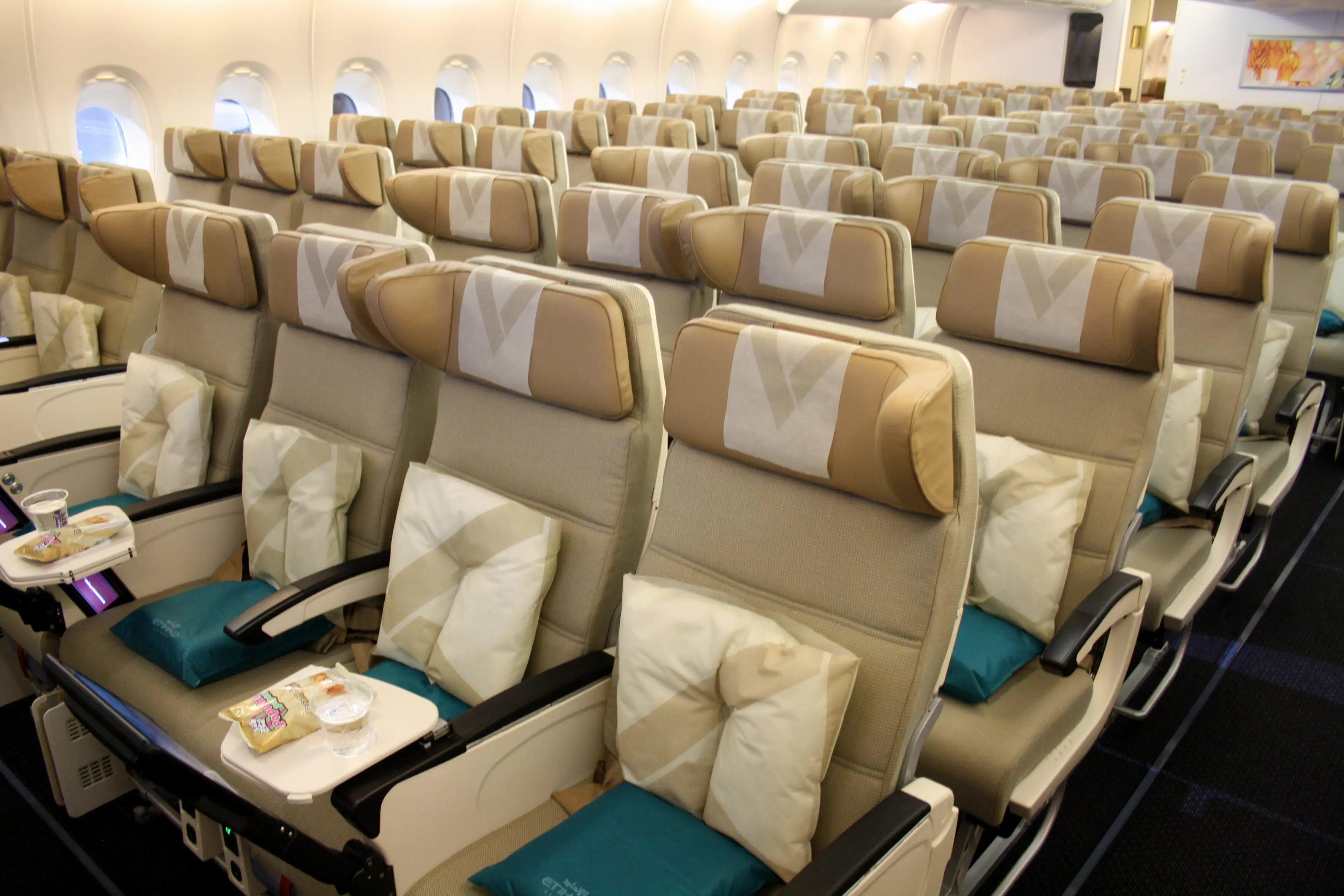 Etihad Airways unveils its first Airbus A380 aircraft in Abu Dhabi before it enters passenger service, with economy seats on the lower deck, December 18, 2014