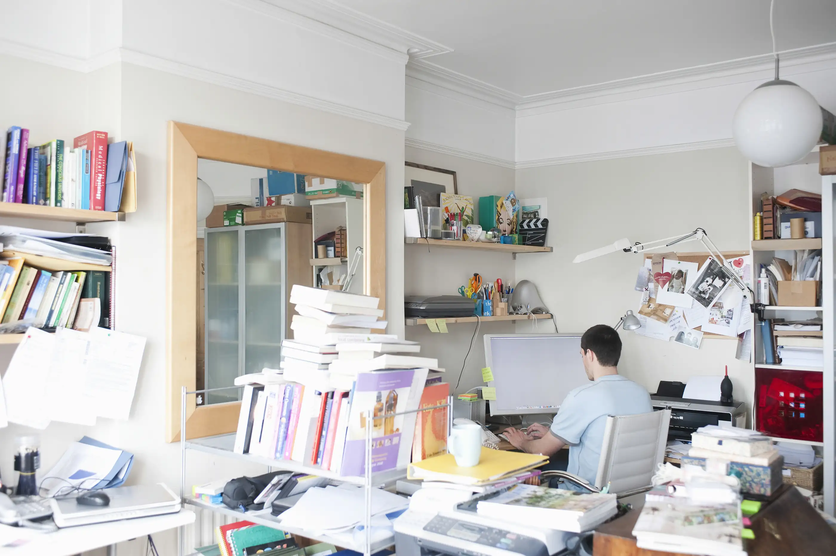 cluttered home office