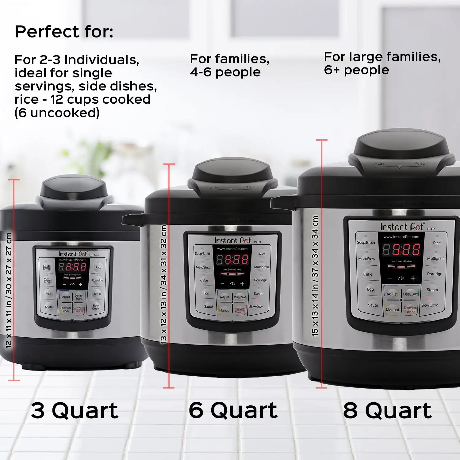 Instant Pot DUO comes in three different sizes.