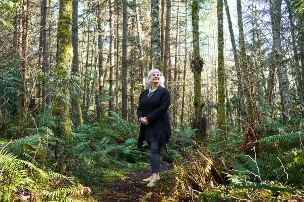 Author Vicki Robin on a favorite trail near her home in Whidbey Island, Wash., in March