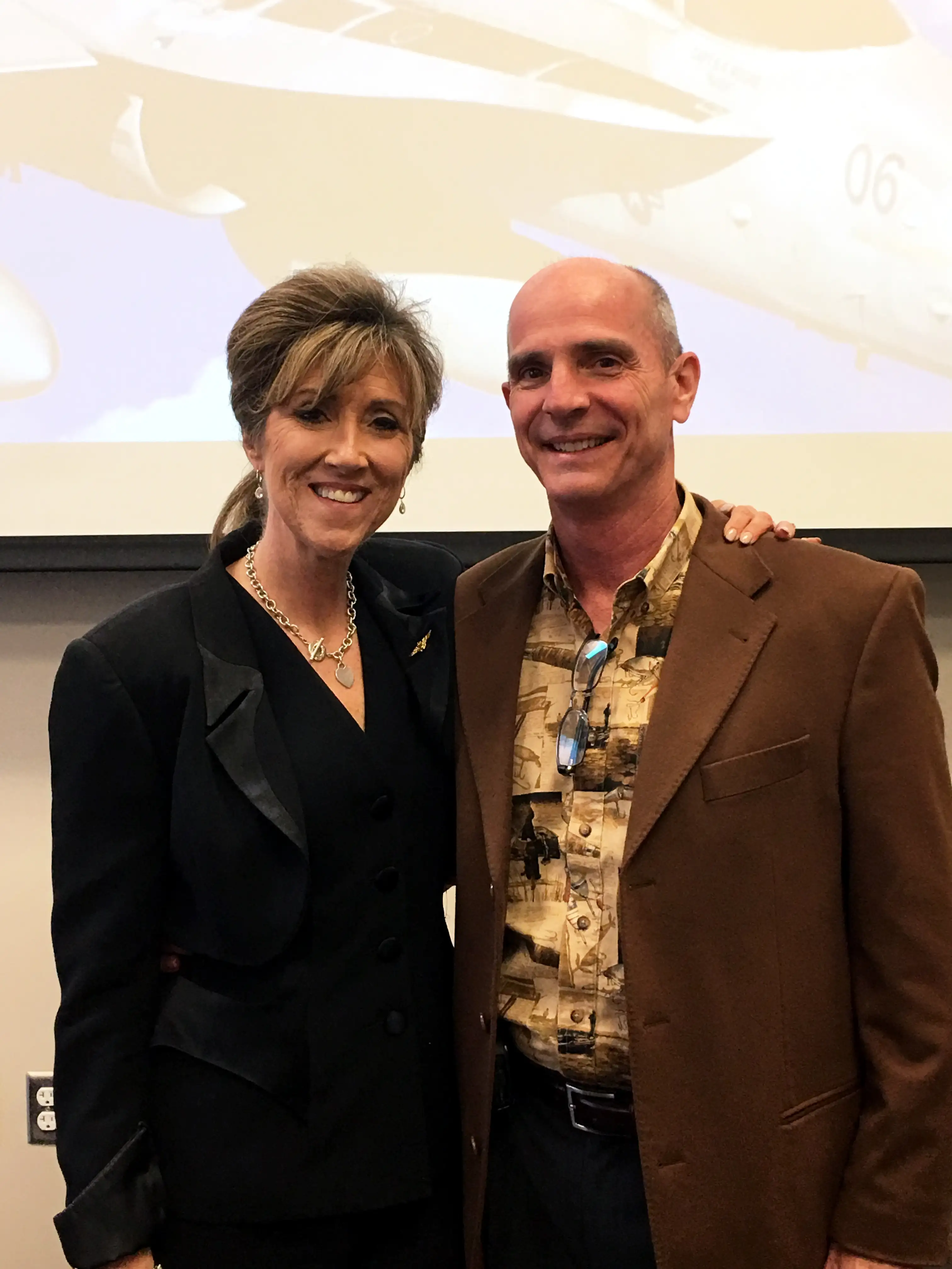 Tammie Jo Shults and her husband Dean Shults pose after she spoke at an event at MidAmerica Nazarene University in March 2017.