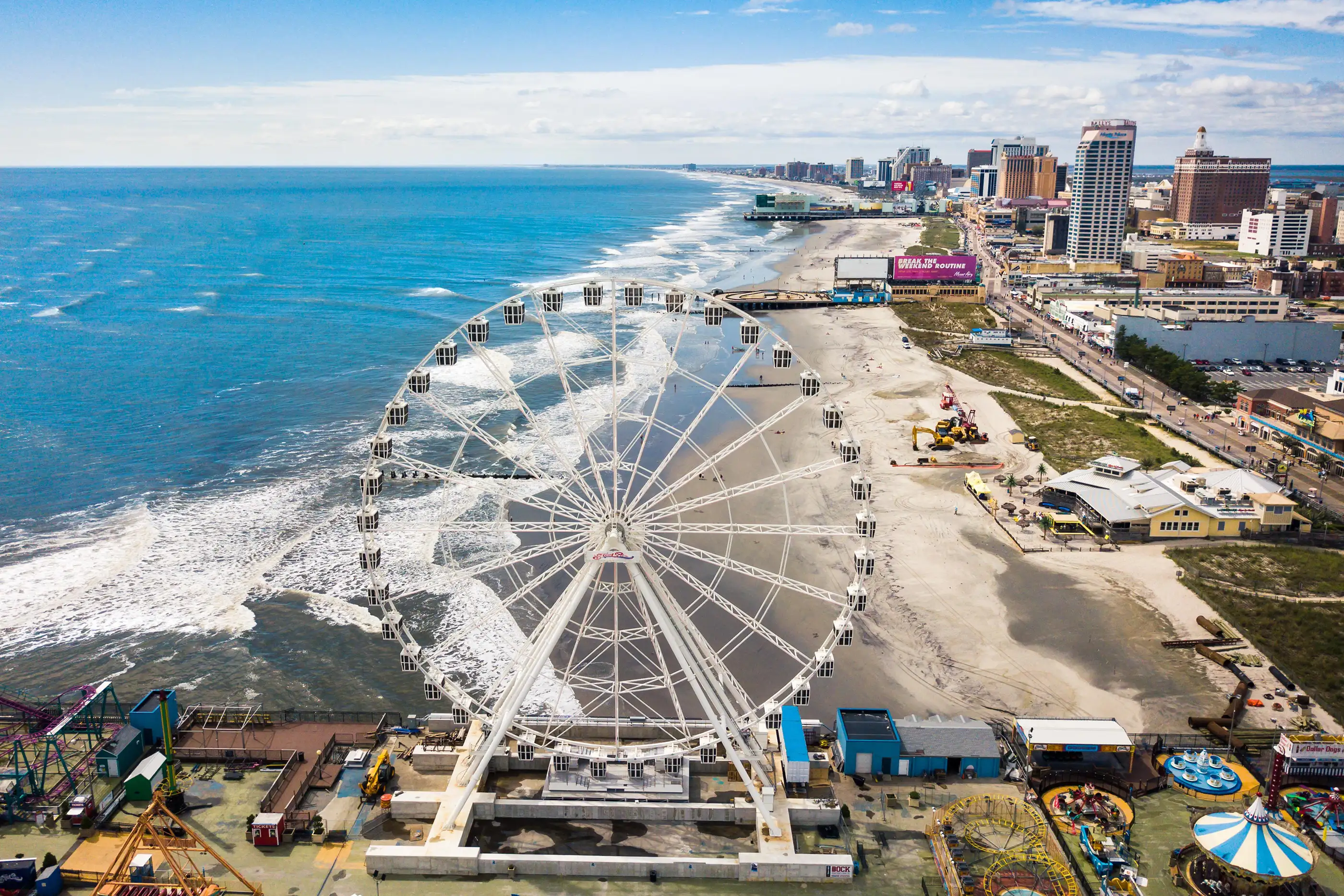 ATLANTIC CITY, USA - SEPTEMBER 20, 2017: Atlantic city waterline aerial view. AC is a tourist city in New Jersey famous for its casinos, boardwalks, a