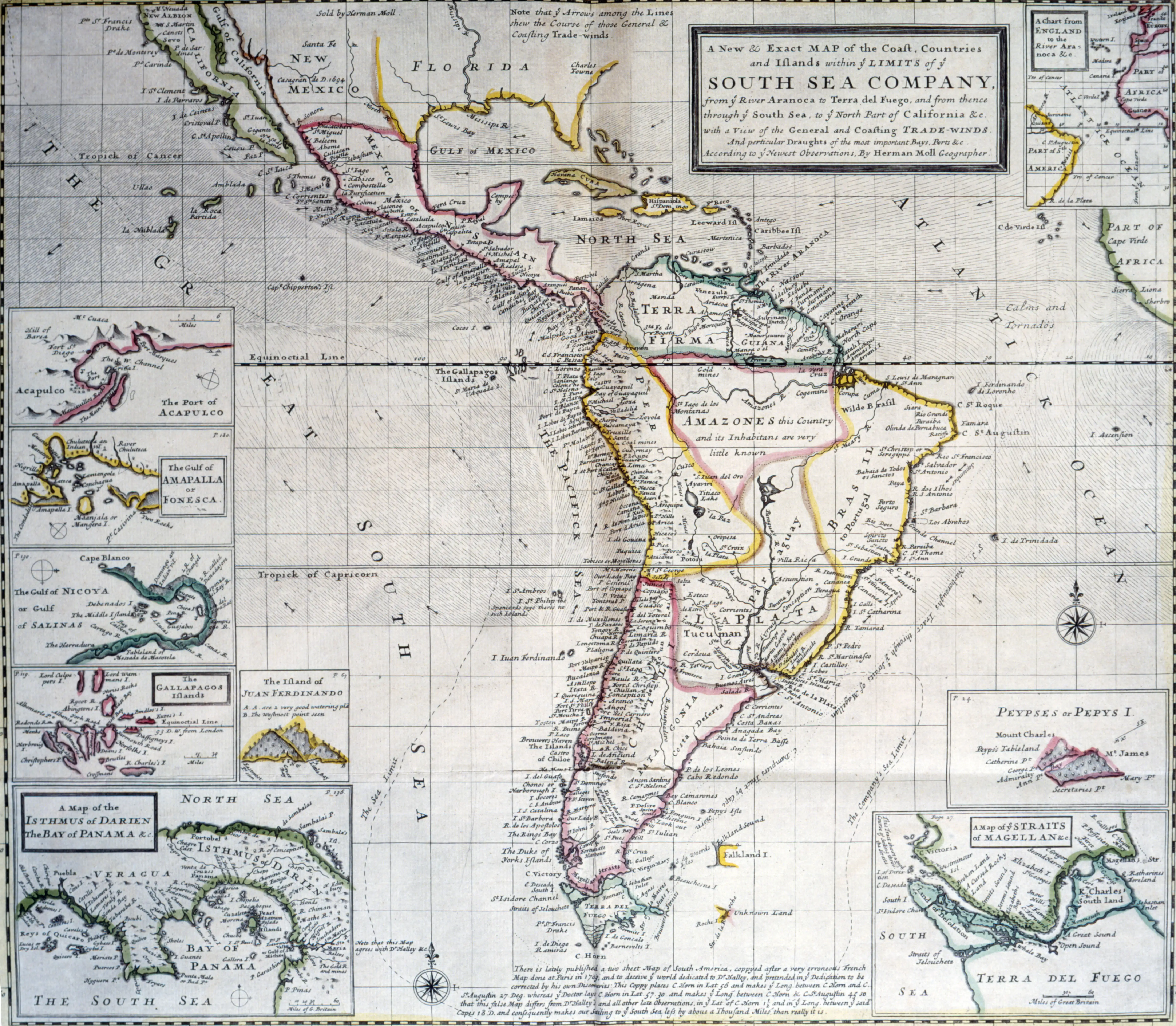 Limits of the South Sea Company by Herman Moll from In His the World Described, USA, Chicago, Newberry Library