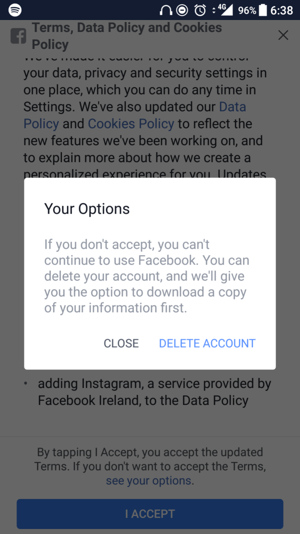Facebook's GDPR privacy policy