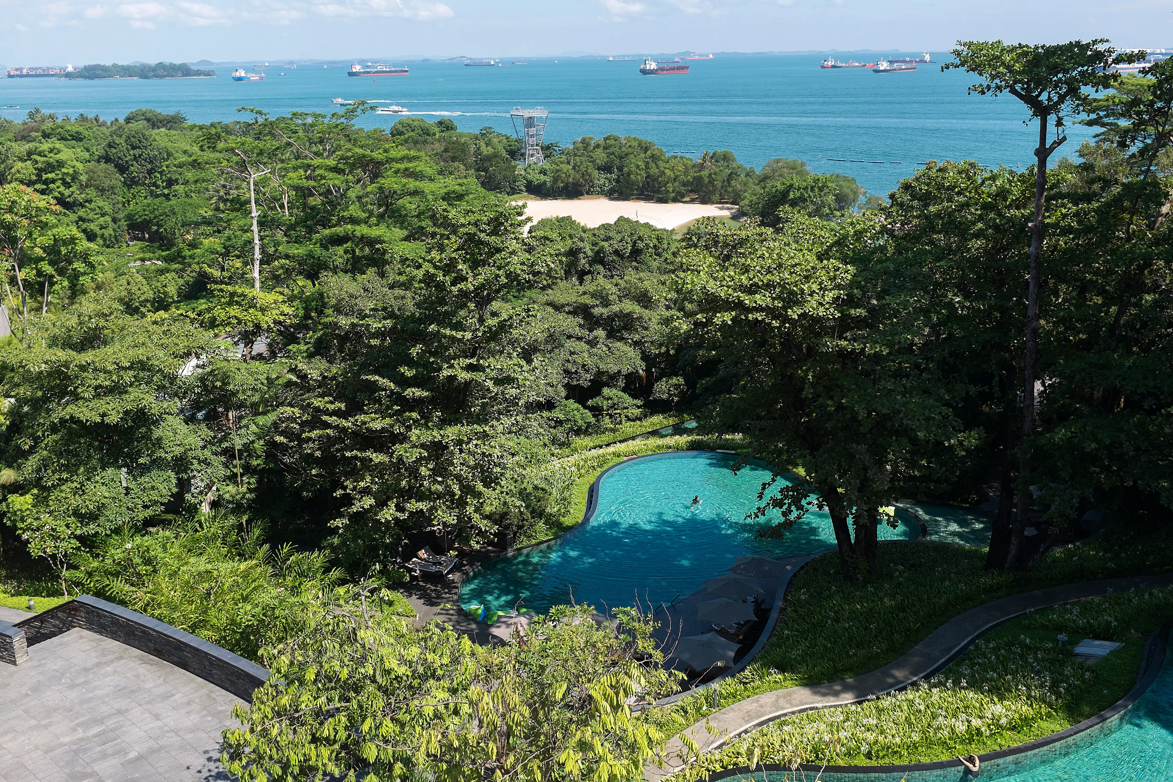 Aerial shot of Capella Hotel in Singapore