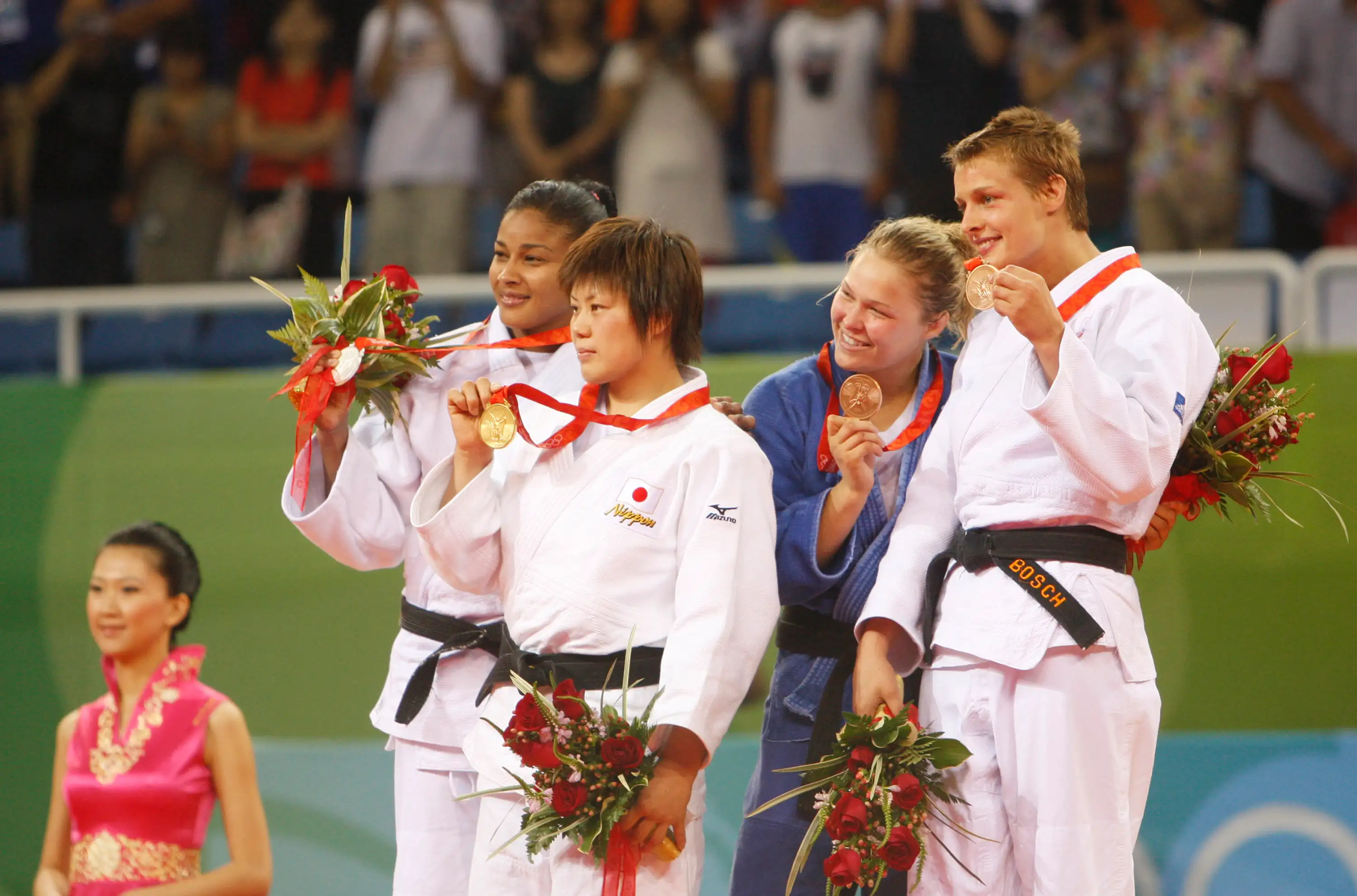 Anaysi Hernandez, silver medal winner from Cuba, left, Masae