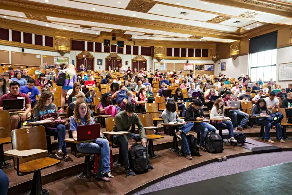 Students settle in for a class at Texas A&M University.