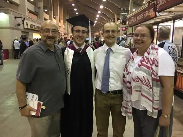 Bob (from left), Robert, Sam, and Marilyn Bellafiore at Robert's May 2018 graduation from the University of Oklahoma.