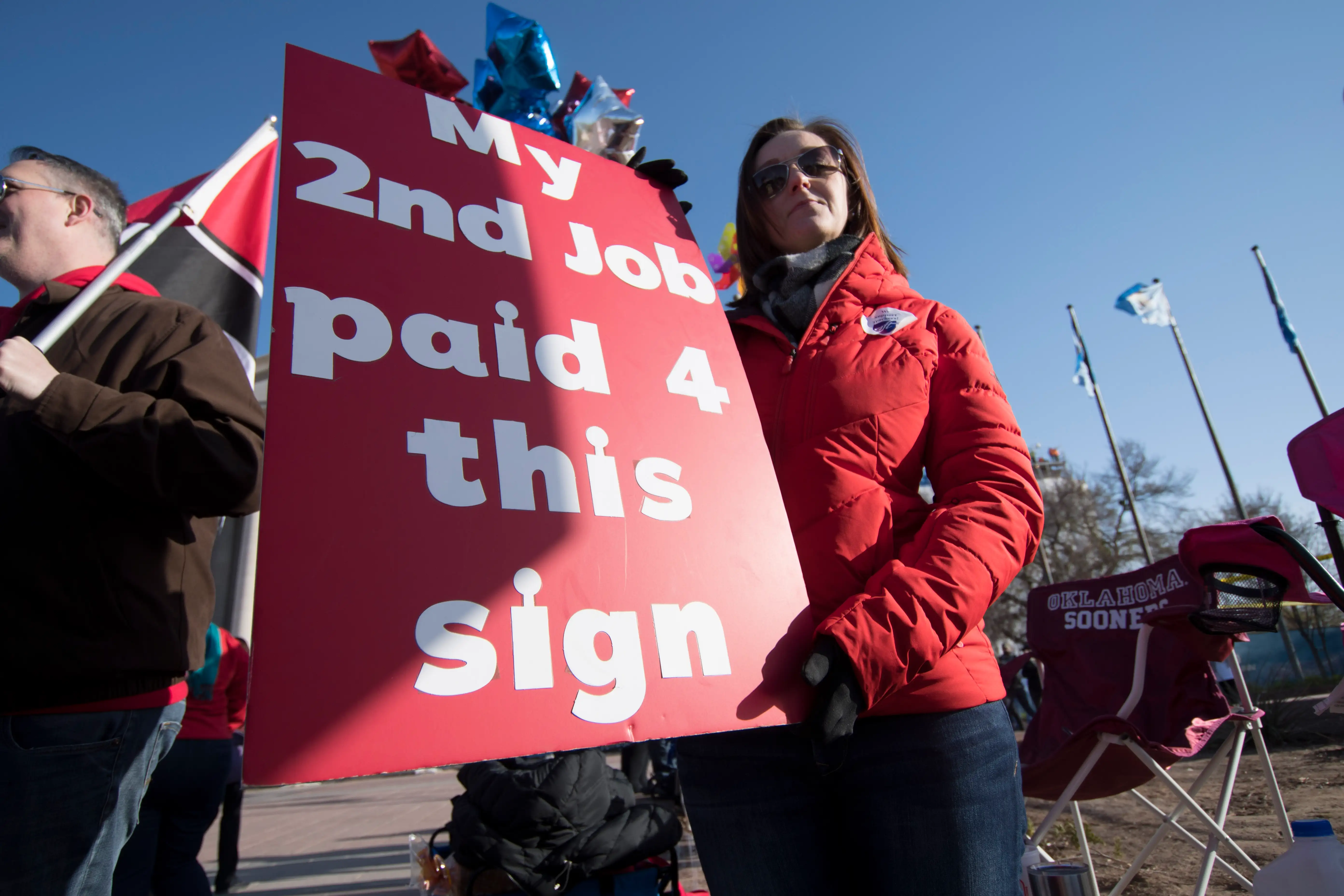 Teachers rally at the state capitol in Oklahoma City, Oklahoma on April 4, 2018.