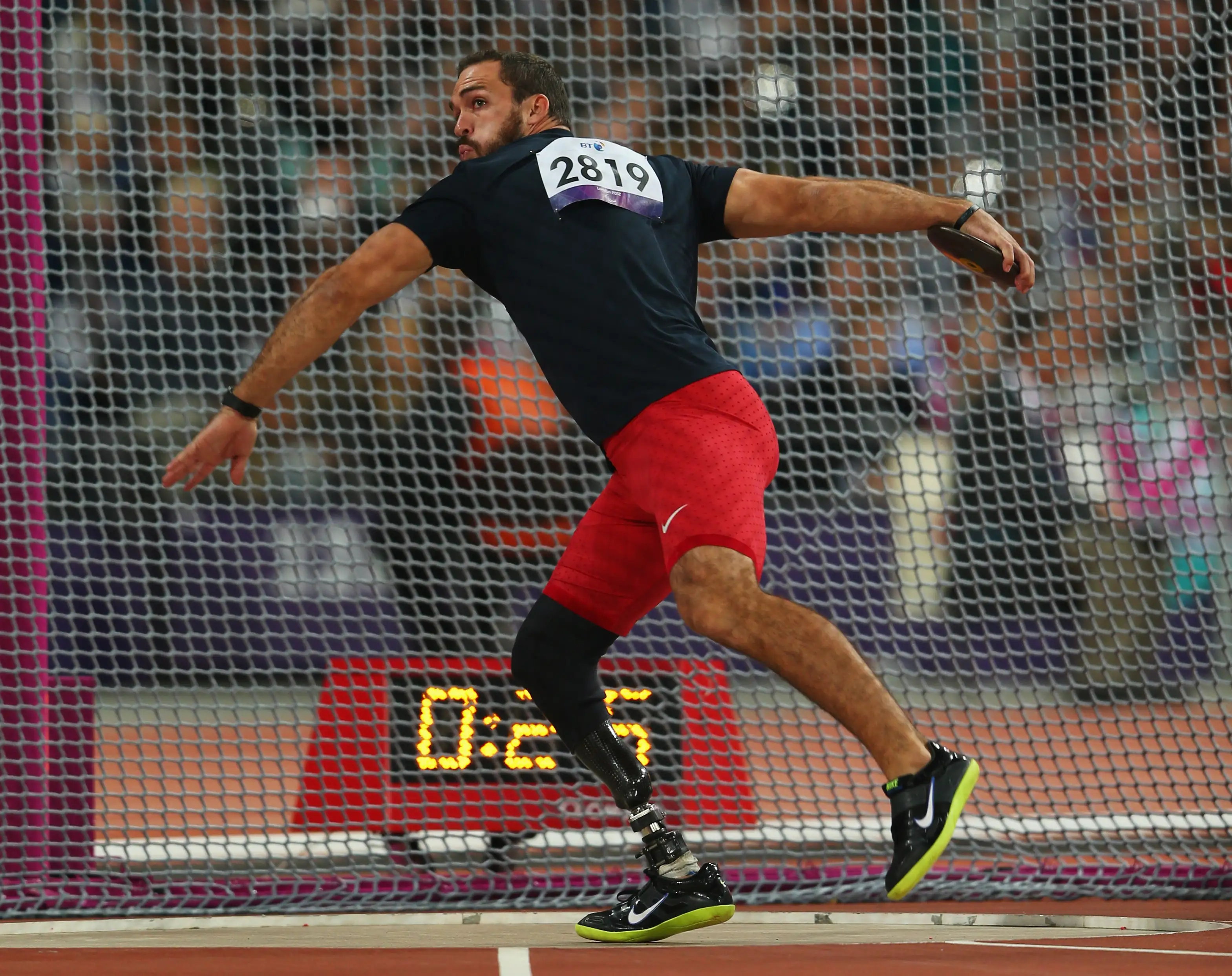 Jeremy Campbell of the United States competes in the Men's Discus Throw - F44 Final on day 8 of the London 2012 Paralympic Games at Olympic Stadium on September 6, 2012 in London, England.