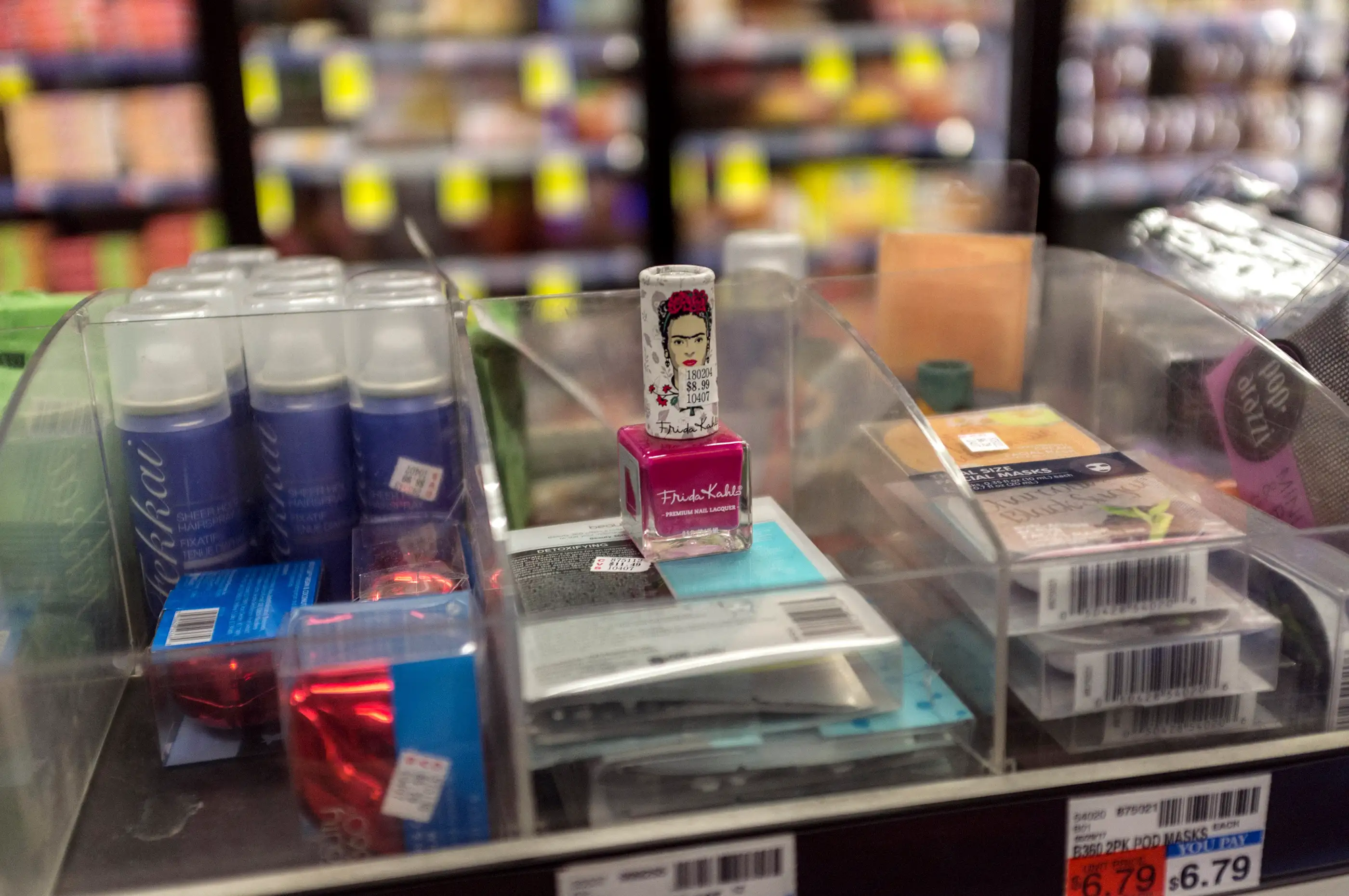 Frida Kahlo branded nail varnish for sale in a CVS pharmacy in Manhattan, New York City.