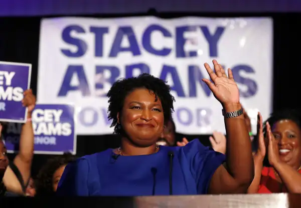 Democratic candidate for Georgia Governor Stacey Abrams waves to supporters after speaking at an election-night watch party, in Atlanta, May 22, 2018.