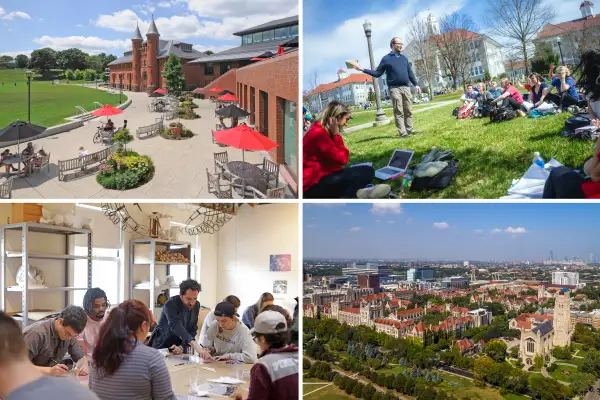 (Clockwise from top left) Wesleyan University;  James Madison University; University of Chicago; College of the Holy Cross