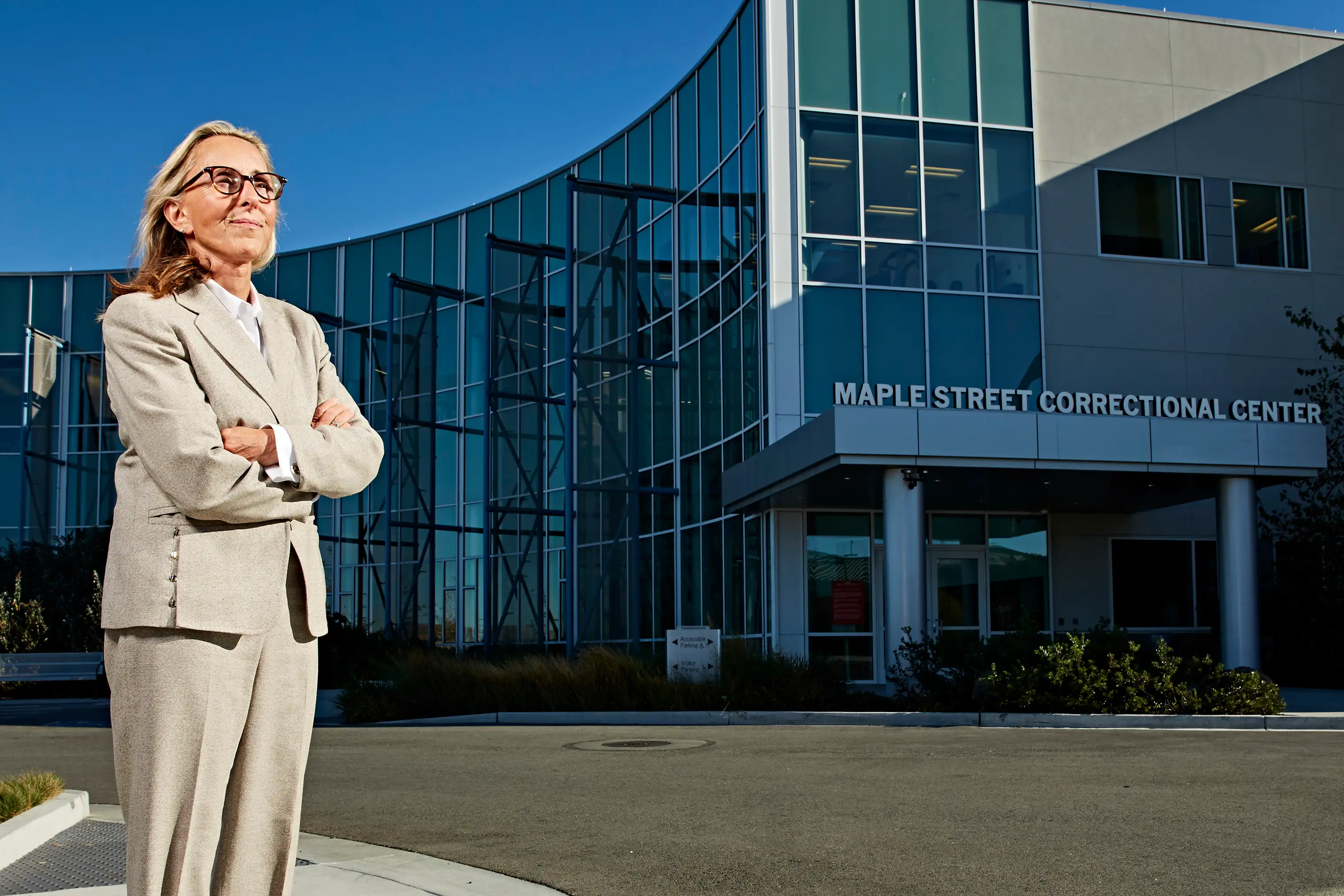 Criminal defense attorney, Paula Canny, photographed on October 29th, 2018 oustide the Maple Street Correctional Center in Redwood City, California. Paula believes women should have the right to access tampons in all the county jails for free and is suing all of the California Jails who will not grant women free access to tampons.