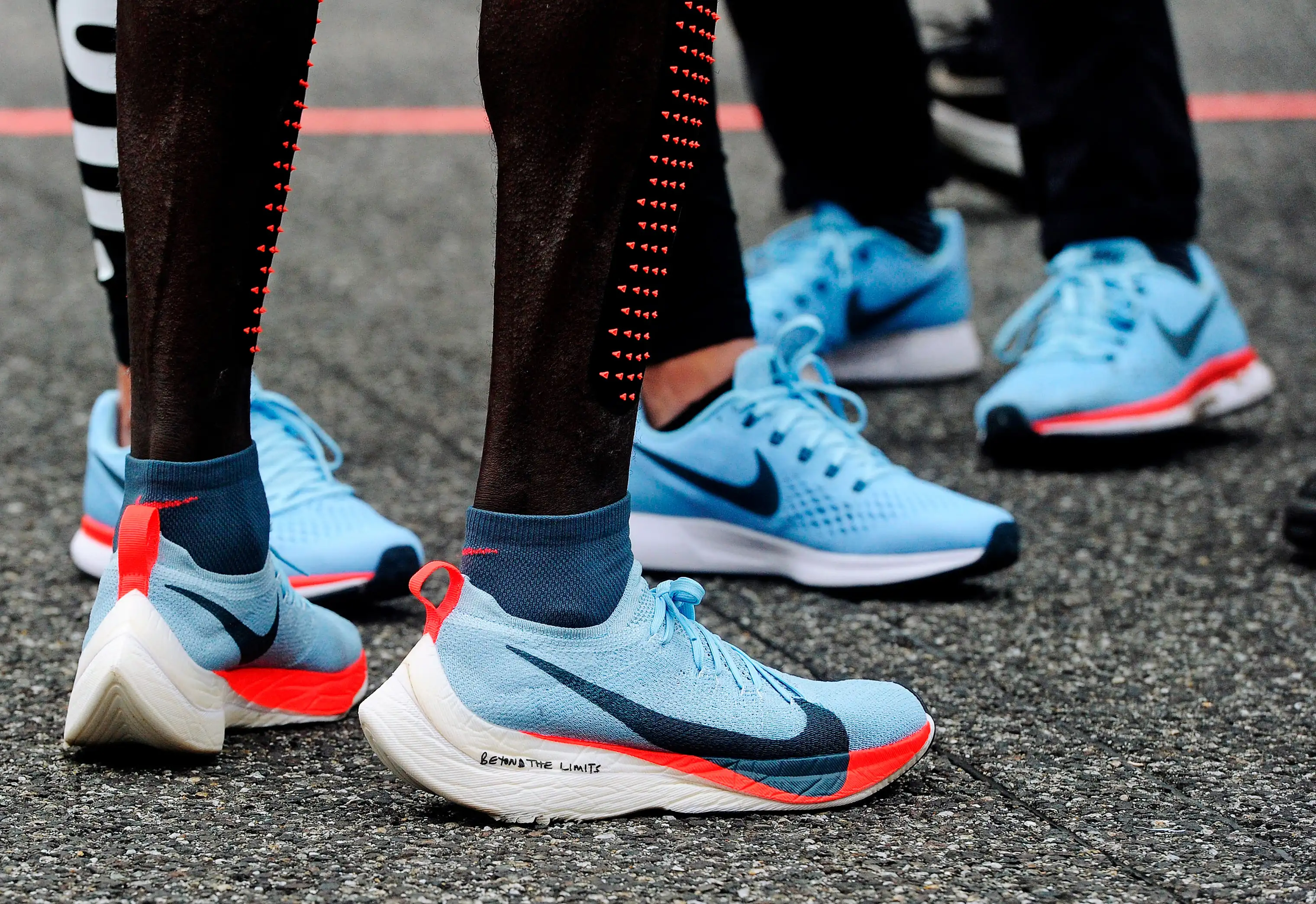 A detail of Eliud Kipchoge' shoes during the Nike Breaking2: Sub-Two Marathon Attempt at Autodromo di Monza on May 6, 2017 in Monza, Italy.