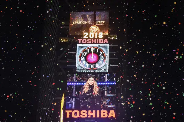 Fireworks explode in Times Square on New Year's Eve on January 1, 2018 in New York City.