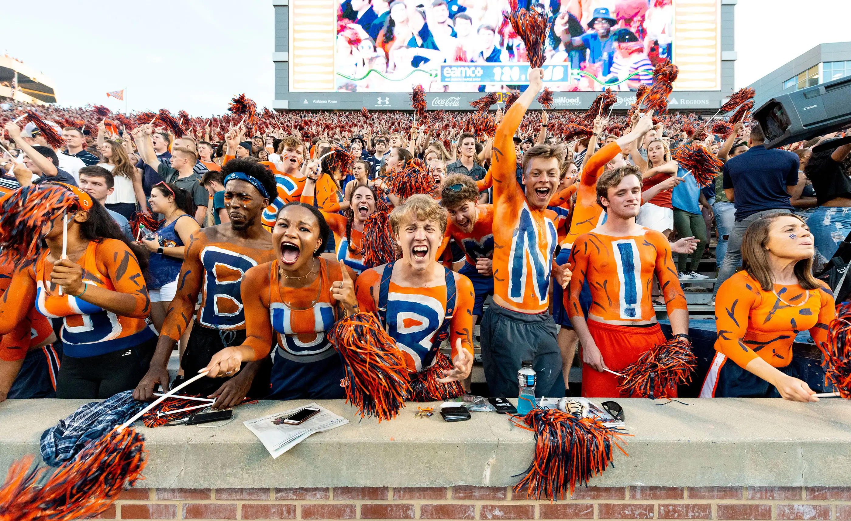 Auburn fans cheer at the opening kick of the team's NCAA college football game against Alabama State, in Auburn, Ala., September 8, 2018.