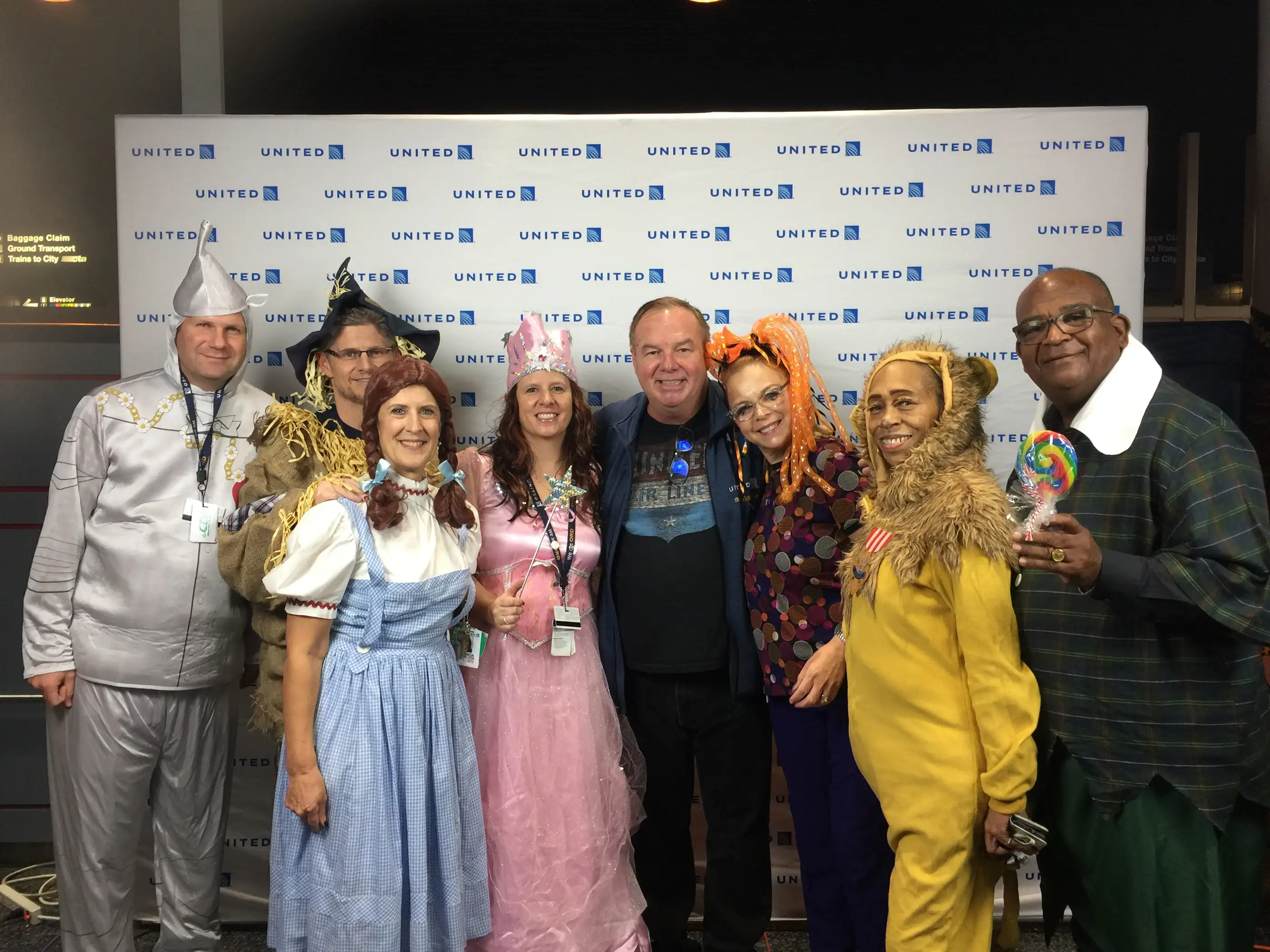 Tom Stuker with United employees at ORD that dressed up for Halloween in 2018.