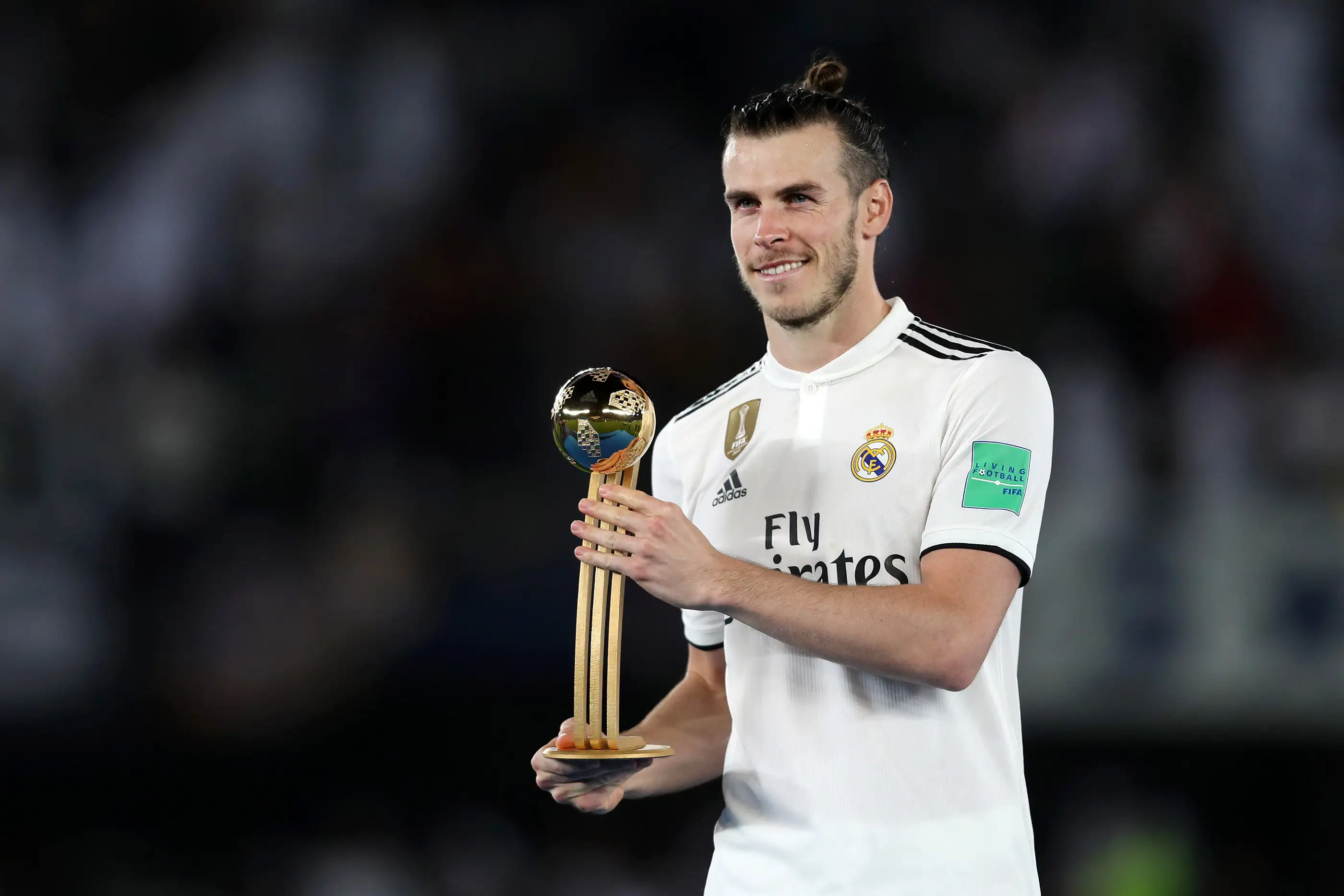 Gareth Bale of Real Madrid poses with his Adidas Golden Ball award after the FIFA Club World Cup UAE 2018 Final between Al Ain and Real Madrid at the Zayed Sports City Stadium on December 22, 2018 in Abu Dhabi, United Arab Emirates.