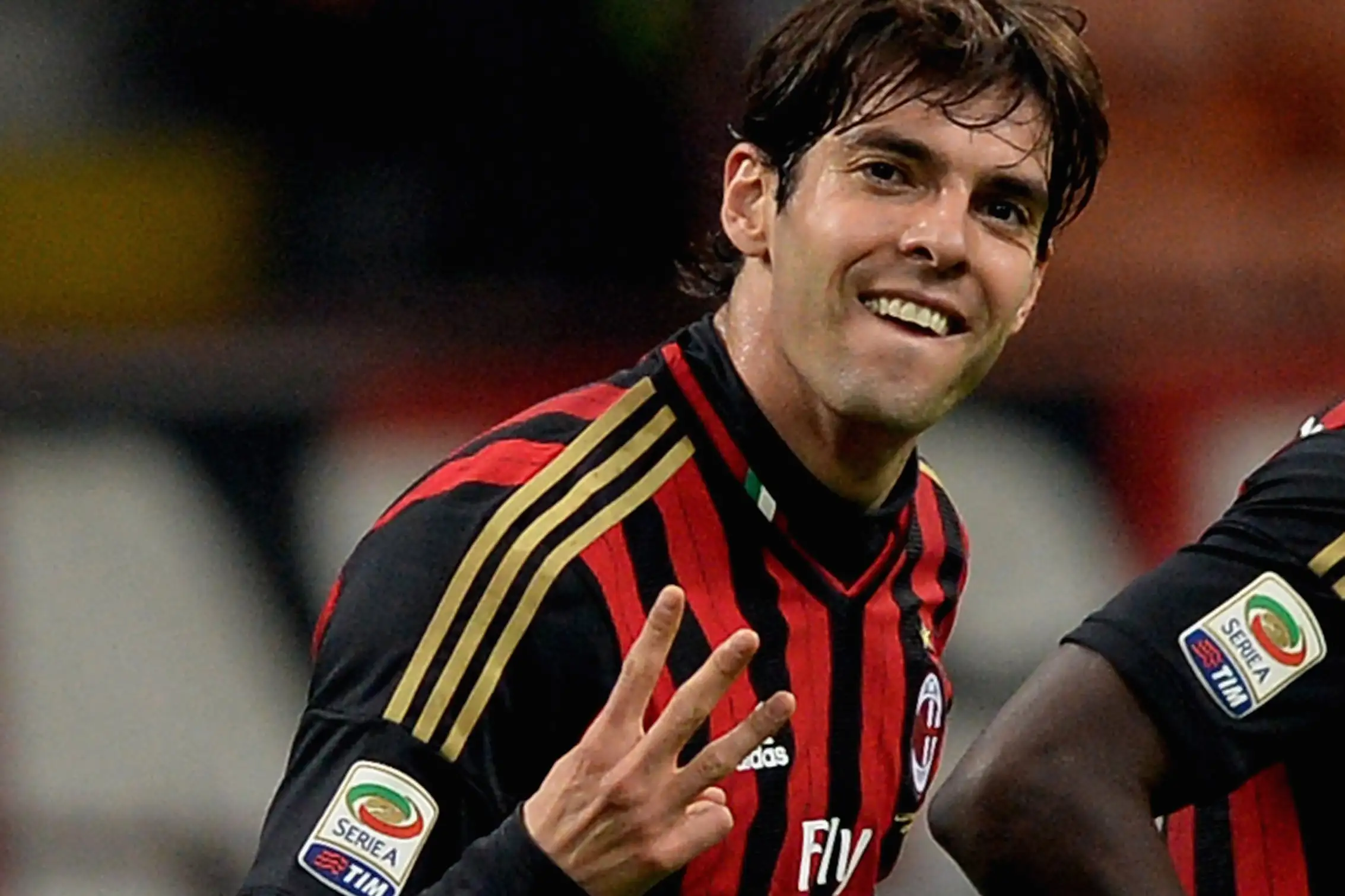 Kaka of AC Milan celebrates scoring the second goal during the Serie A match between AC Milan and AC Chievo Verona at San Siro Stadium on March 29, 2014 in Milan, Italy.