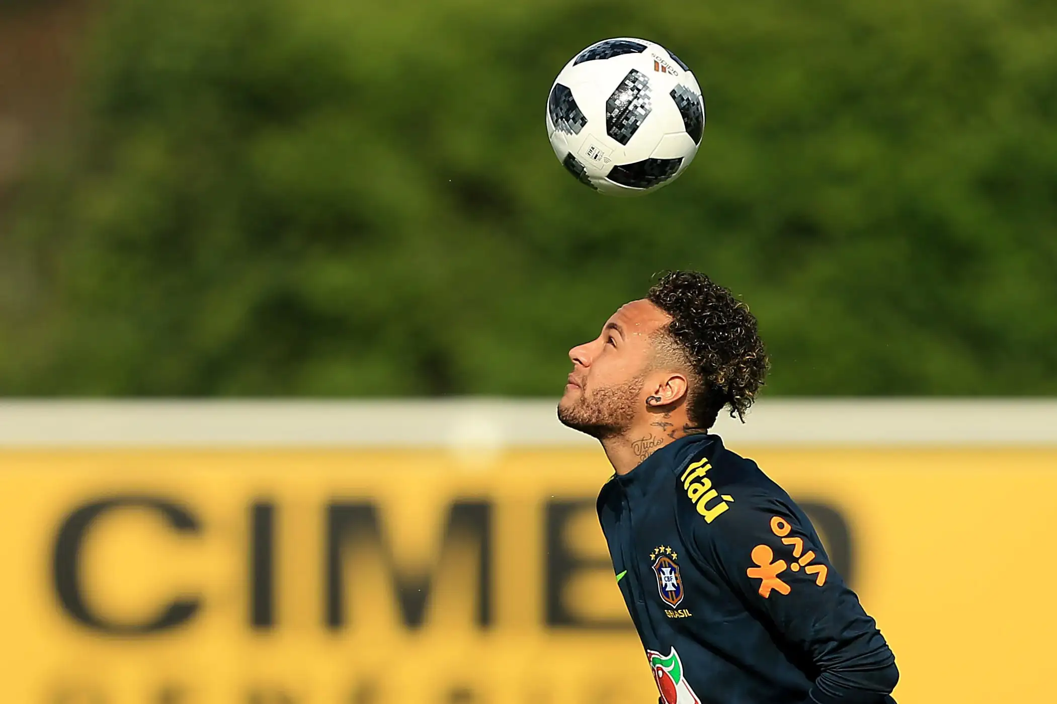 Neymar Jr of Brazil during a Brazil Training Session at Tottenham Hotspur Training Centre on May 28, 2018 in Enfield, England.