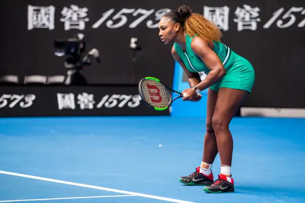 Serena Williams of  United States prepares to receive the ball during day 2 of the Australian Open on January 15 2019, at Melbourne Park in Melbourne, Australia.