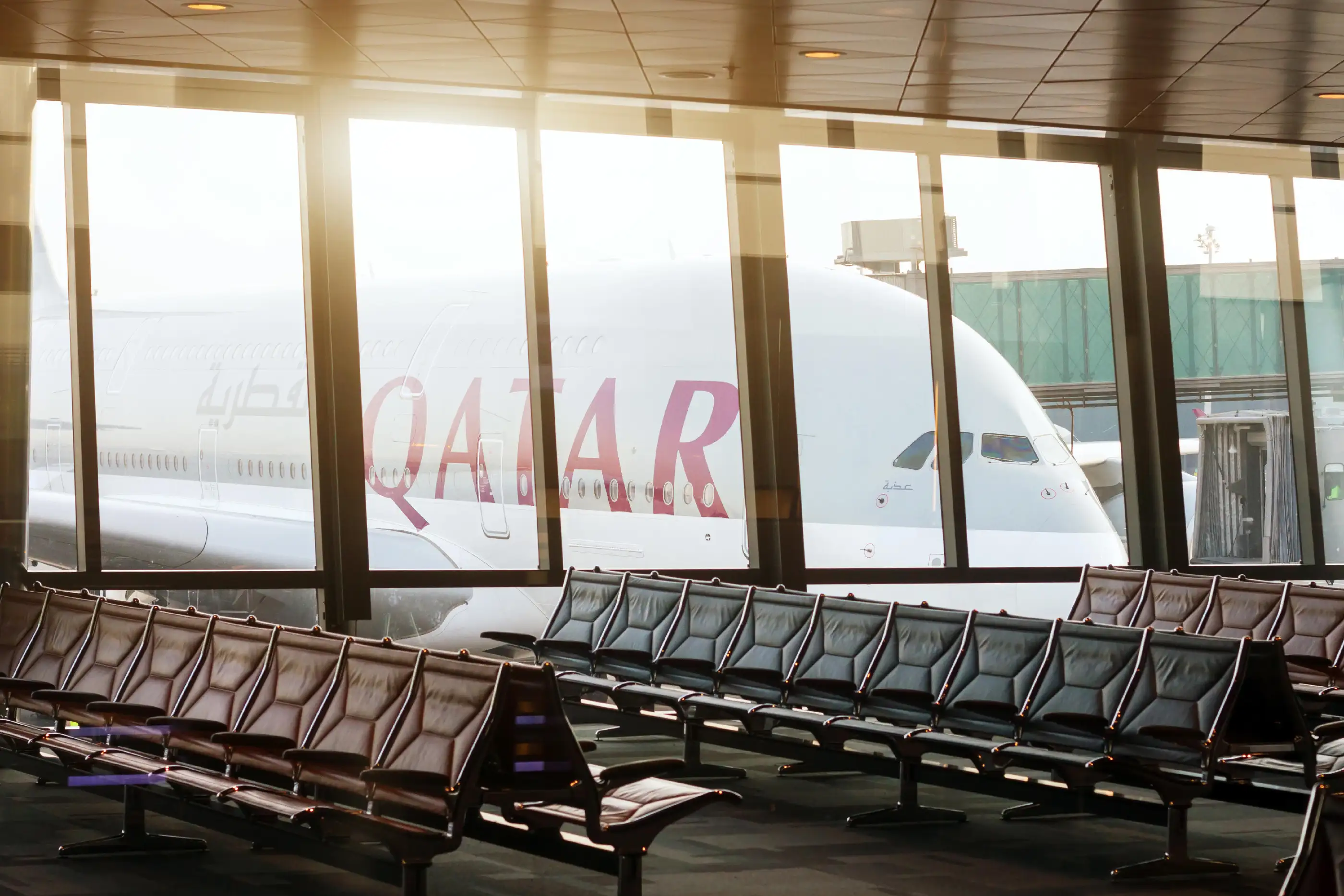 DOHA, QATAR - APRIL 25 2017: Airplane of Qatar airways in the international airport of Doha