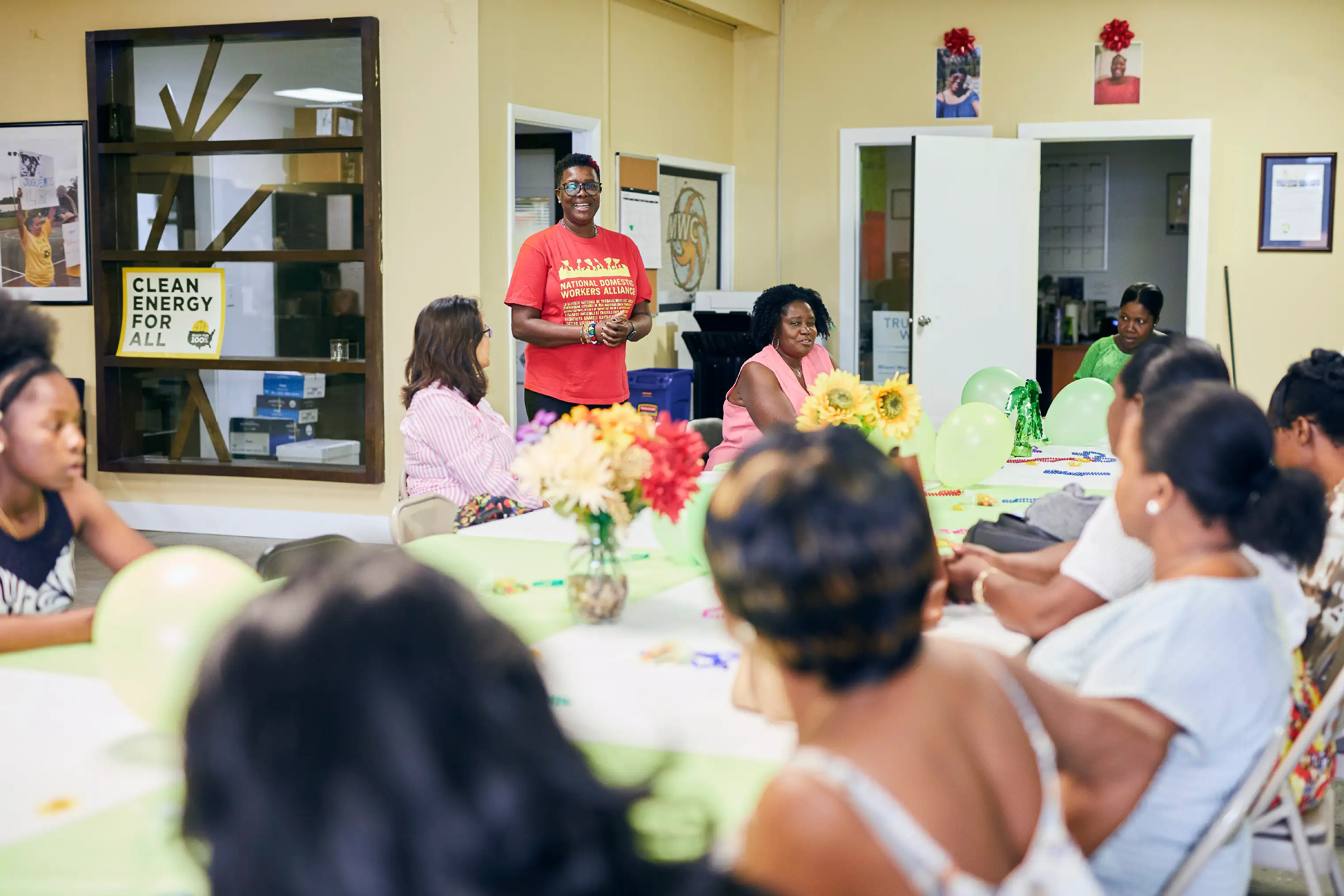 June Barrett speaks at the We Dream in Black domestic workers meeting at Miami Workers Center, March 29, 2019.
