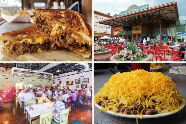 (Clockwise from top left) Smoke Shack; Findlay Market; Camp Washington; Great Full Gardens