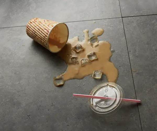Spilt iced coffee on floor