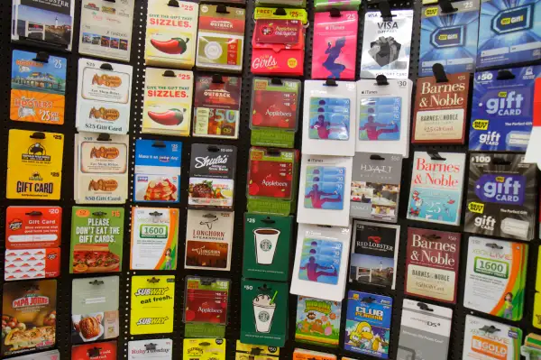 Gift cards for sale in Walgreens at Miami Beach.