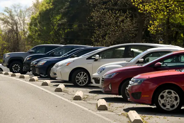 Line of cars parked outside