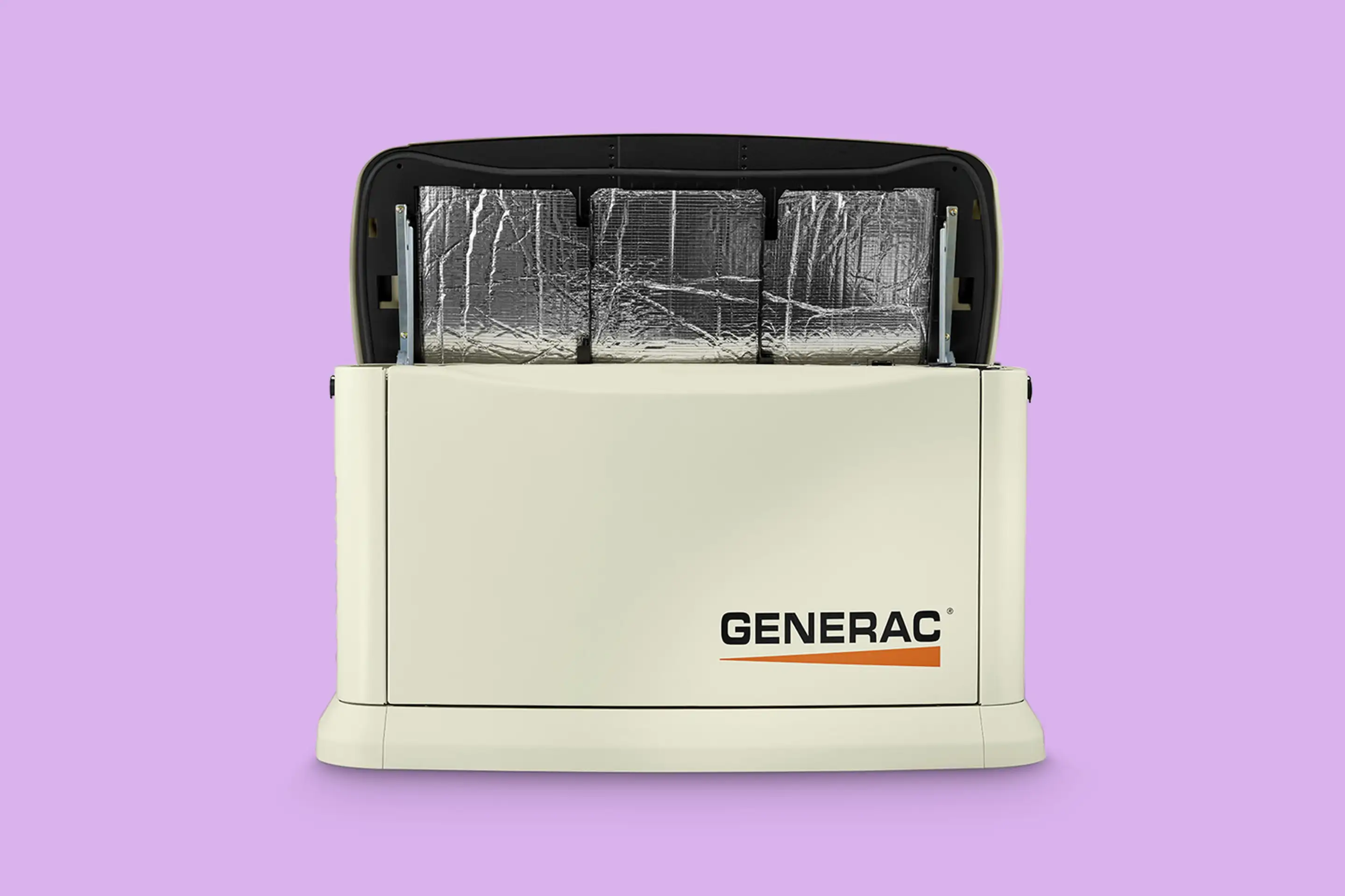 Generac generator in front of a purple background