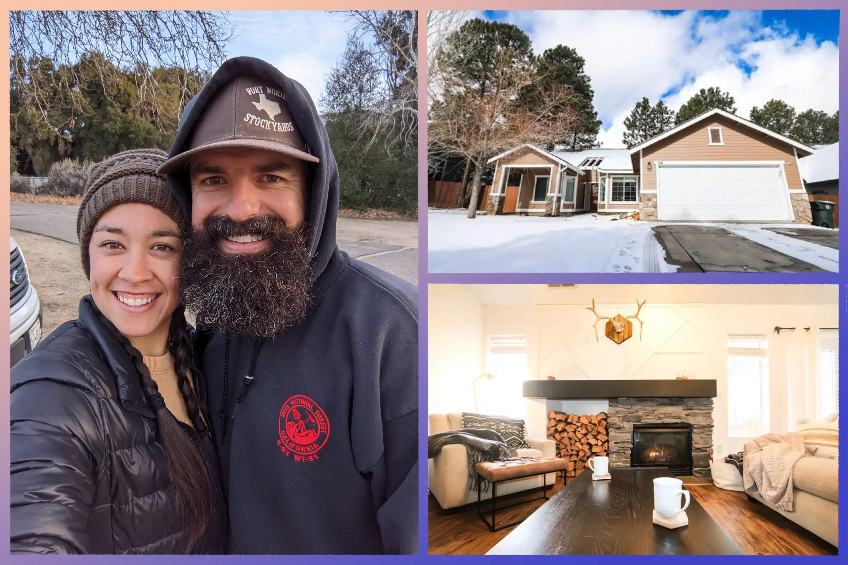 Photo of Scott Hatch and his wife, interior and exterior of his home.