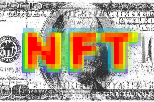 Pixelated art of a hundred dollar bill and the letters NFT