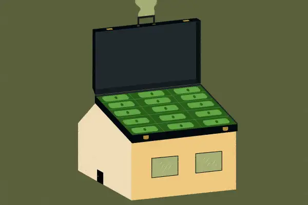 Briefcase on top of a house.