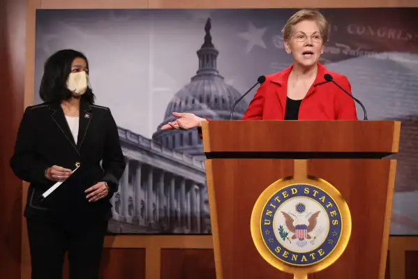 Senator Elizabeth Warren holds a news conference