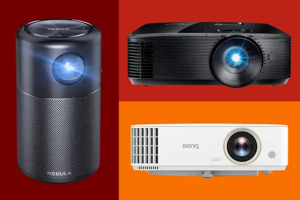 Three Projectors on a colored background