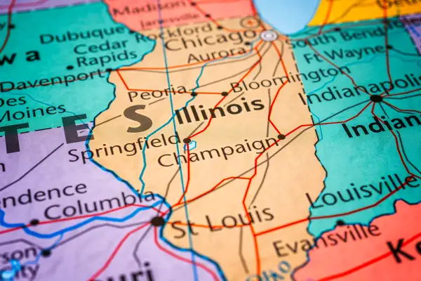 Map of the state of Illinois with its major cities