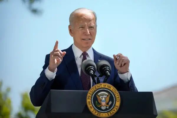 President Joe Biden speaks on the North Lawn of the White House