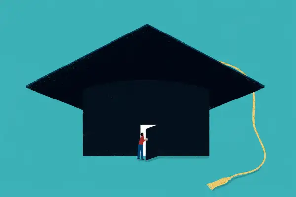 Graduation cap with a door opening in the middle.