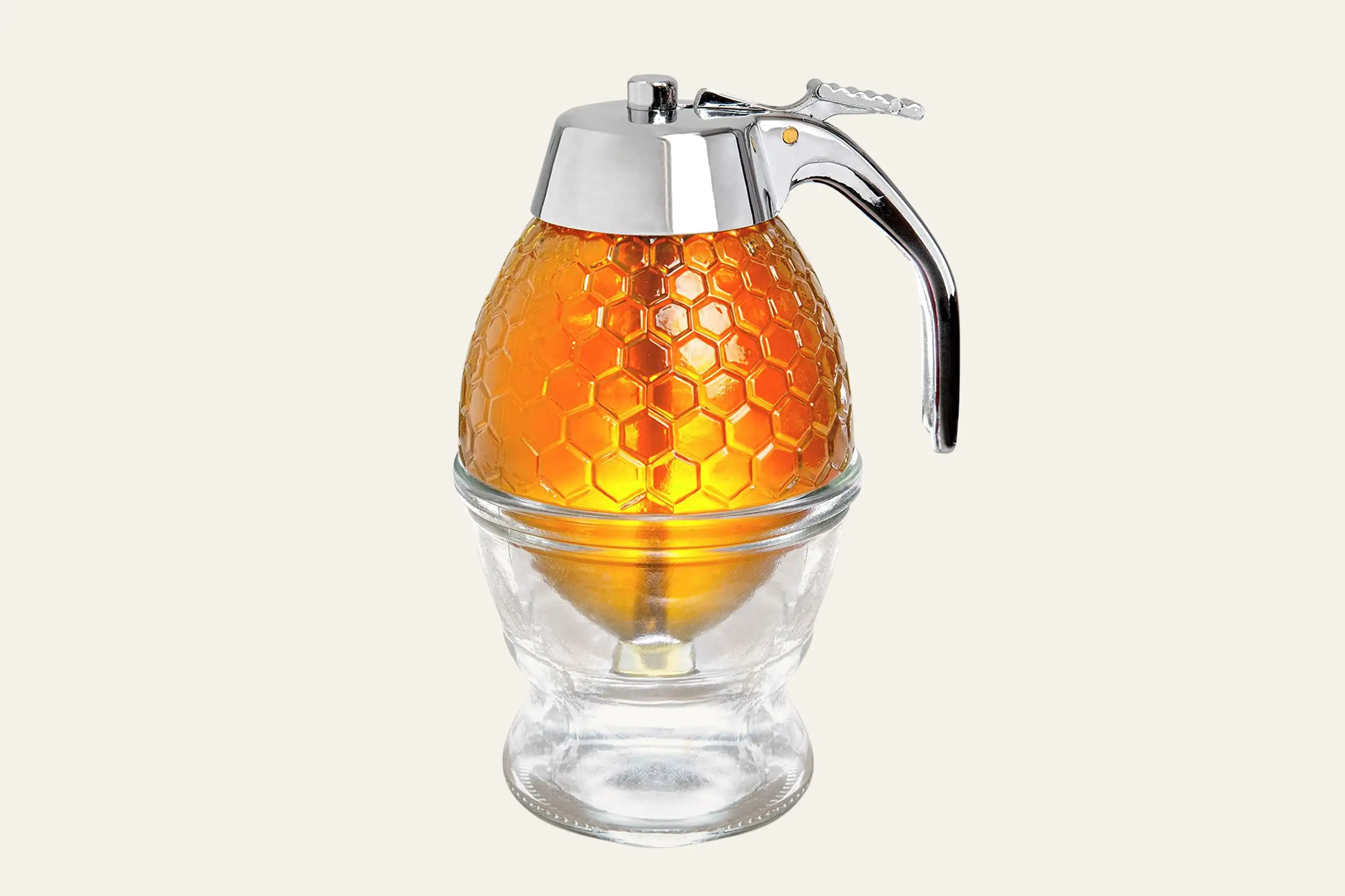 Hunnibi Honey Dispenser No Drip Glass with Stainless Steel Top