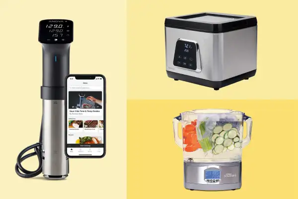 Three Sous Vide Cookers on a colored background