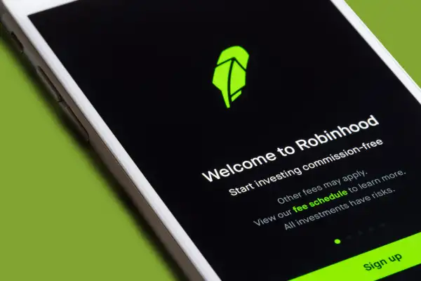 Close up of a phone with the Robinhood app open