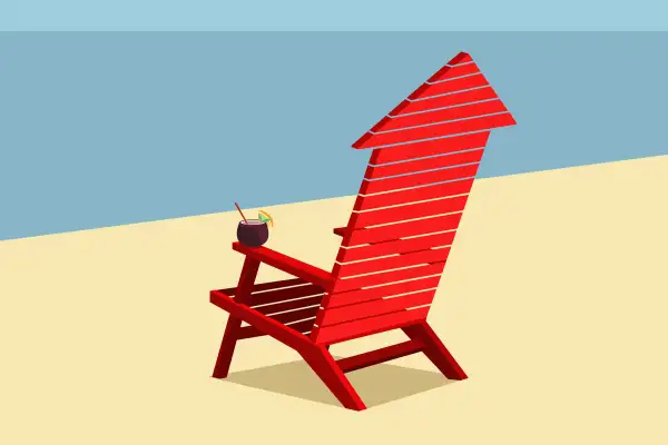 A retiree's beach chair that is in the shape of an upward arrow (representing inflation)