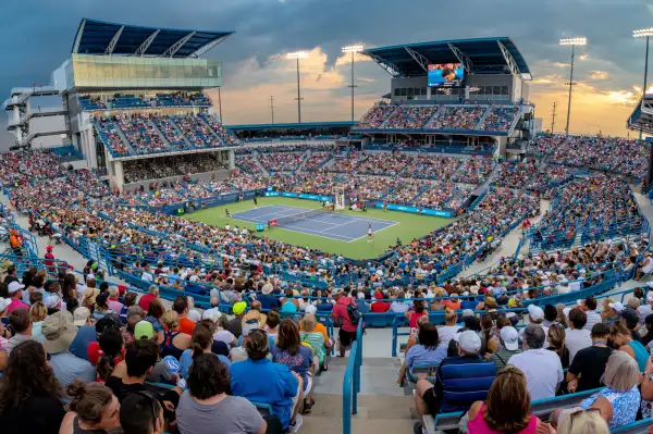 Thousands of viewers gather to watch a tennis match in Mason Ohio