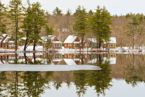 A beautiful view of houses covered in snow in Westford Massachusetts